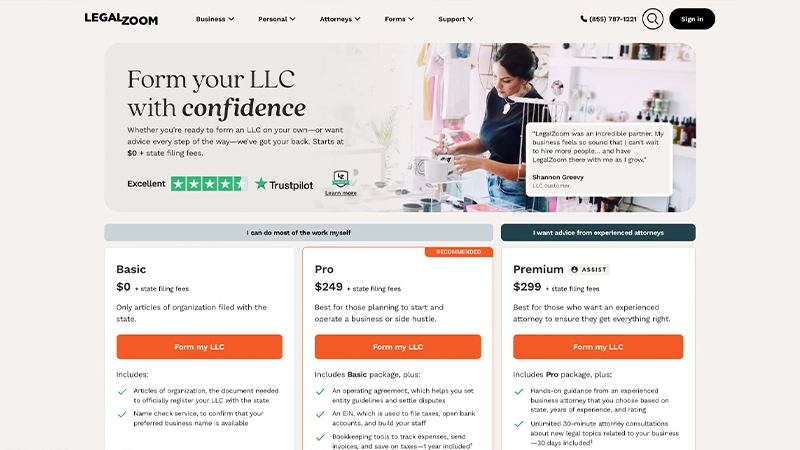 Screenshot Of Legalzoom Llc Formation Process Page